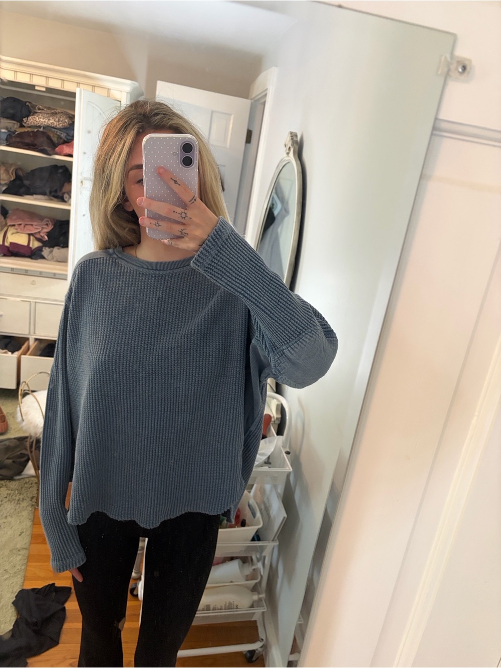 Free People Waffle-Knit Blue Tunic